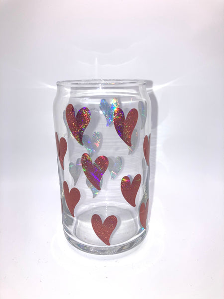 Holographic hearts 16 ounce libbey glass