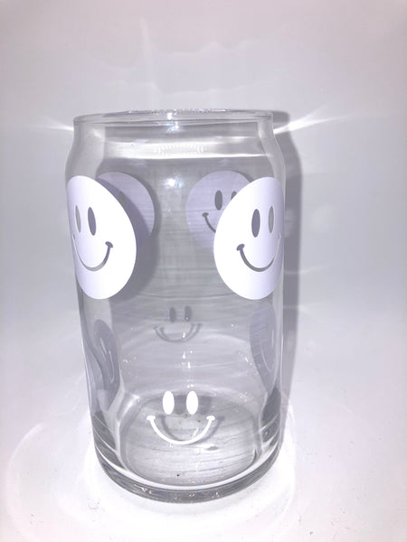 White smiley face 16 ounce Libbey glass