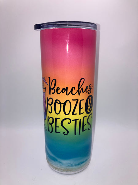 Beaches Booze and Besties 20 ounce stainless steel Tumbler