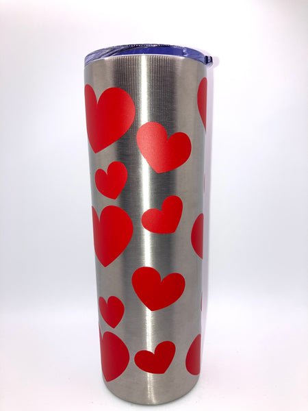 Hearts 20 ounce skinny stainless steel Tumbler