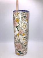 Yellow white and green floral 20 ounce skinny Tumbler