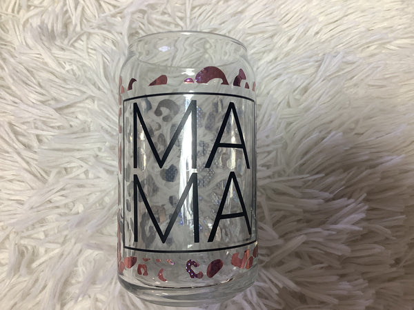 Cheetah print MAMA 16 ounce libbey glass