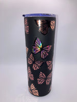 Holographic butterflies on Matte stainless steel Tumbler  20 ounce