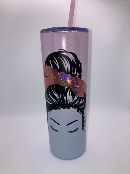 A Messy Bun with eyelashes 20oz. Skinny Tumbler